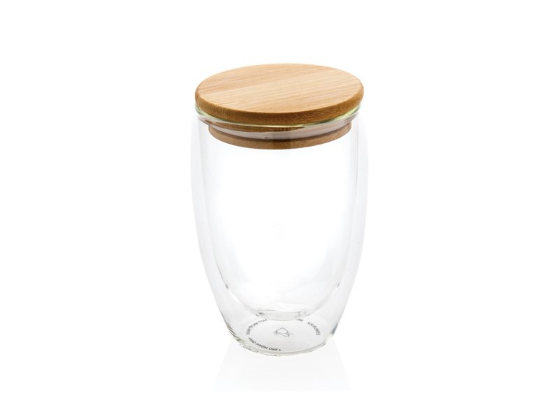 Dubbelwandig borosilicaatglas met bamboe deksel 350ml