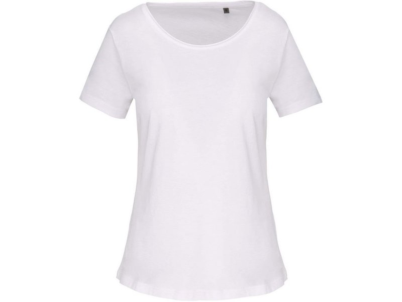 Kariban Bio dames-t-shirt kraag met onafgewerkte rand korte mouwen