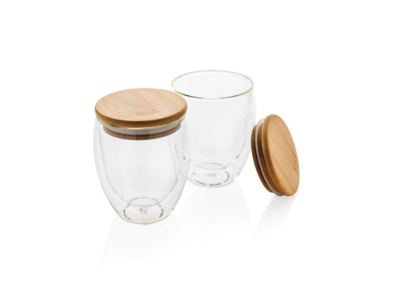 Dubbelwandig borosilicaatglas met bamboe deksel 250ml set