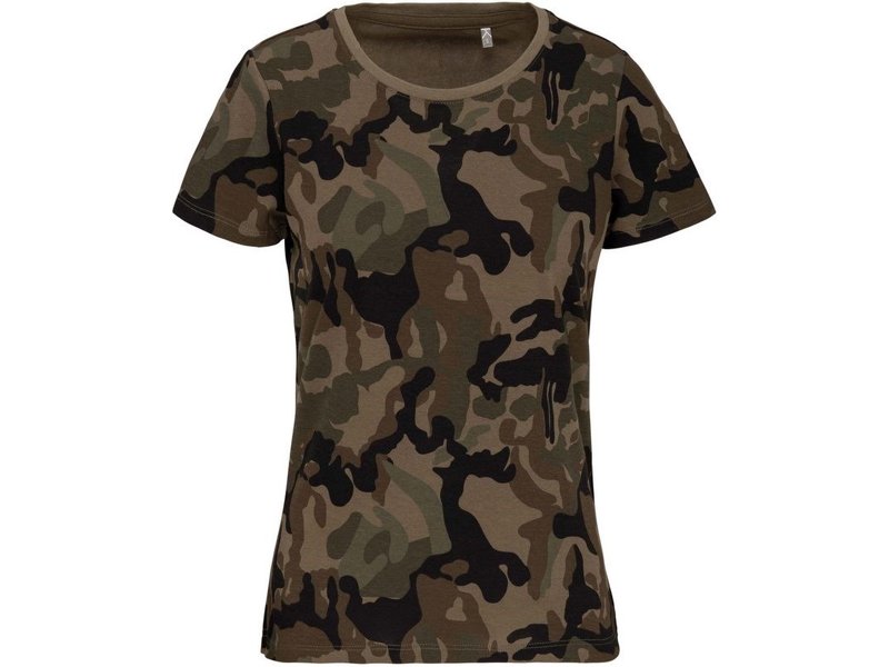 Kariban Dames-t-shirt camo korte mouwen