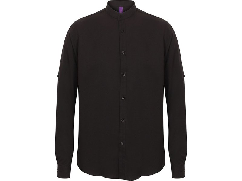 Henbury Men's Mandarin Shirt with Roll-tab Sleeve